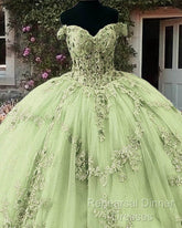 Sage Lace Off Shoulder 15 Ball Gown Dress